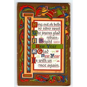 Vintage 1907-1915 New Year Lithograph Postcard Ring Out Oh Bells Divided Back